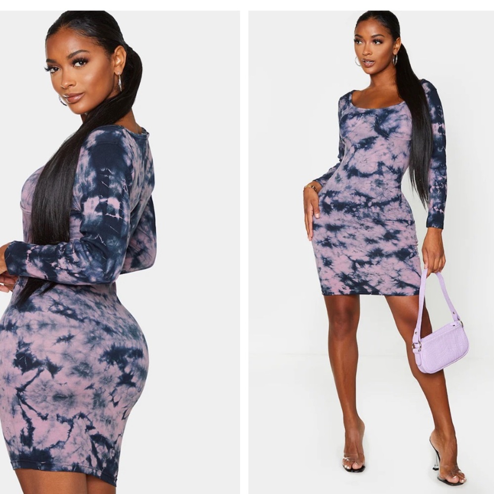 Pretty Little Thing Shape Mauve Tie Dye Cotton Cup Detail Bodycon Dress